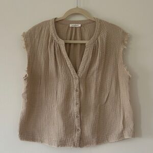 Textured Beige Sleeveless Blouse